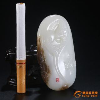 和田玉糖白玉黄铭大师作品94g招财瑞兽挂件